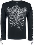 Long sleeve shirt with front print and lacing on the sleeves, Gothicana by EMP, Maglia Maniche Lunghe
