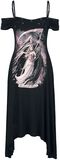 Gothicana X Anne Stokes - Black Dress with Print and Eyelets, Gothicana by EMP, Abito media lunghezza