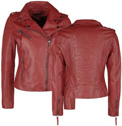 Red Leather Biker Jacket, Black Premium by EMP, Giacca di pelle