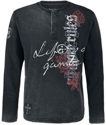 Rock ‘n’ roll long-sleeved shirt with prints, Rock Rebel by EMP, Maglia Maniche Lunghe