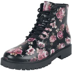 Black Lace-Up Boots with Floral All-Over Print, Rock Rebel by EMP, Stivali