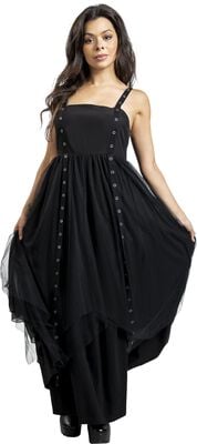 Abito Lungo Nero Gothicana By EMP Donna - In Viscosa Elastan, Morbido, Con Stampa Rose E Teschi