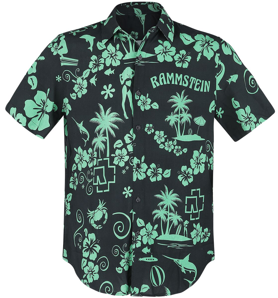 Rammstein Camicia da uomo con 6 cuori a maniche lunghe, ufficiale, colore nero Nero XXL