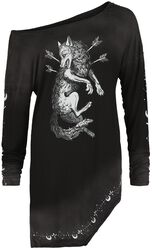 Long-sleeved top with wolf print, Black Premium by EMP, Maglia Maniche Lunghe