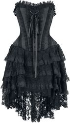 Elaborate Gothic Dress with Corset and Shorter-Front Skirt, Gothicana by EMP, Miniabito