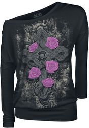 Long-sleeved shirt with cross and rose print, Rock Rebel by EMP, Maglia Maniche Lunghe