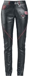 Leather Trousers with Patches and Zip Details, Rock Rebel by EMP, Pantaloni di pelle