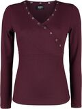 Burgundy Long-Sleeve Shirt with Eyelets and V-Neckline, Black Premium by EMP, Maglia Maniche Lunghe