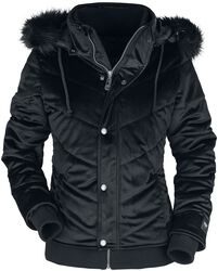 Velvet winter jacket with faux-fur hood, Black Premium by EMP, Giacca invernale