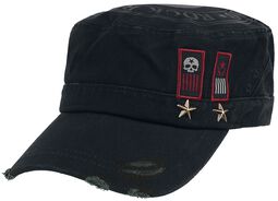 Black Army Cap with Print, Patches and Studs