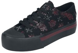 LowCut platform trainers with cross and rose print, Rock Rebel by EMP, Sneaker