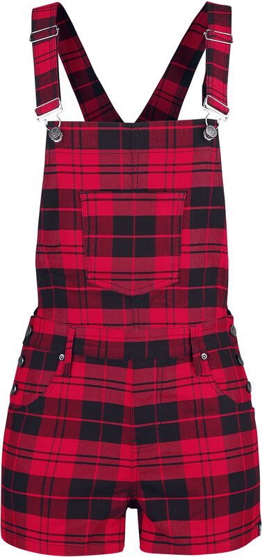 Black/Red Checked Dungaree Shorts