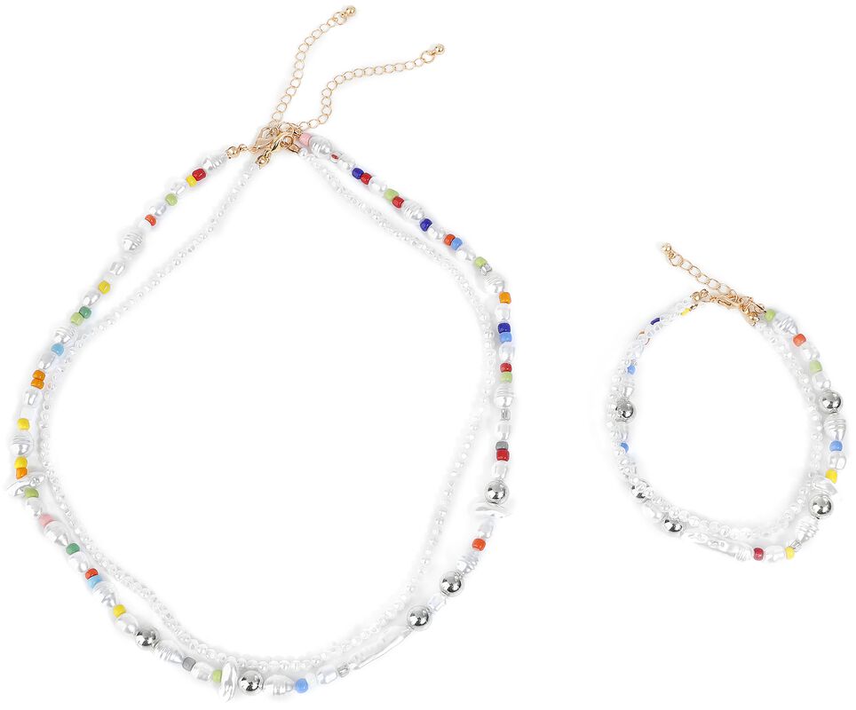 Various pearl layering necklace and anklet set