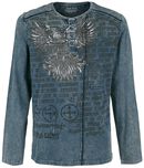 Blue Long-Sleeve Shirt with Wash and Print, Rock Rebel by EMP, Maglia Maniche Lunghe