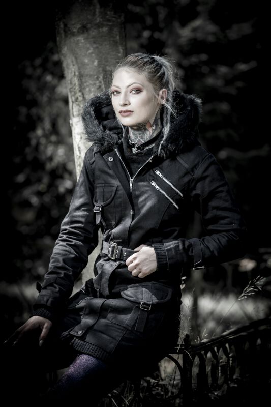 Black Premium By EMP Giacca Invernale Lunga Donna: Caldo Cotone Con Cappuccio Rimovibile