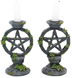 Wiccan Pentagram Candlesticks, Anne Stokes, Portacandele