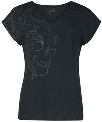 T-shirt with skull print and lace, Black Premium by EMP, T-Shirt