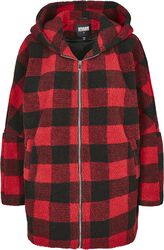 Ladies Hooded Oversized Check Sherpa Jacket, Urban Classics, Giacca invernale