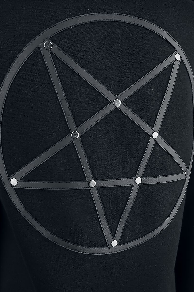 Gothicana by EMP Uomo Felpa Nera con Cappuccio, Grande Stampa di Pentagramma e Teschi sul Davanti M