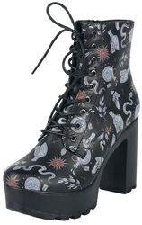 Platform lace-up ankle boots with all-over print, Gothicana by EMP, Tacco alto