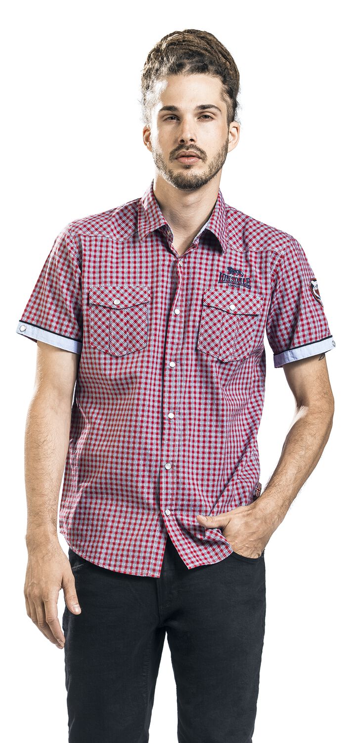 Lonsdale London Berny Uomo Camicia Maniche Corte Rosso S 100% Cotone Slim Fit