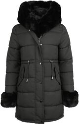 Fur trim padded hooded coat, QED London, Cappotti