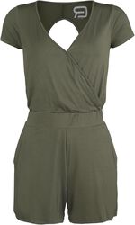 Short Olive Jumpsuit with Cut-Out Back