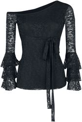 Black Long-Sleeve Top with Flared Lace Sleeves