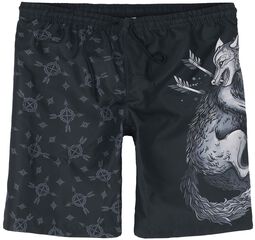 Swim Shorts With Wolf Print, Black Premium by EMP, Bermuda