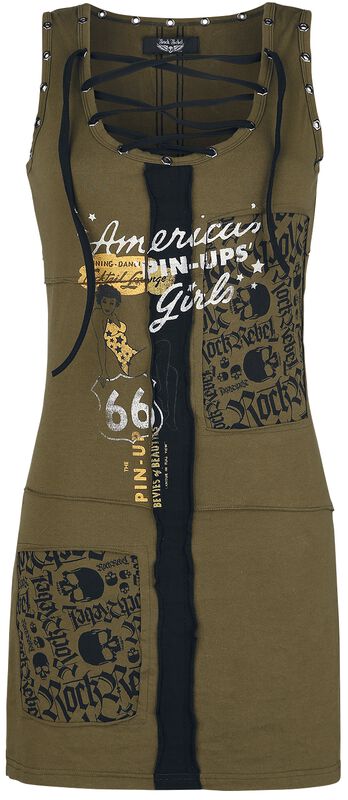 Rock Rebel X Route 66 - Green Dress with Lacing and Prints