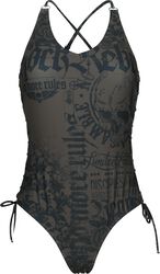 Swimsuit with skulls and lacing, Rock Rebel by EMP, Costume da bagno