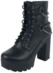 Black Boots with Studded Straps and Chains, Gothicana by EMP, Tacco alto