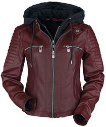 Red Faux Leather Jacket with Hood, Black Premium by EMP, Giacca in similpelle
