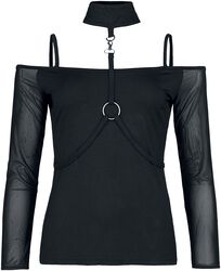 Choker long-sleeved top with tapes, Gothicana by EMP, Maglia Maniche Lunghe