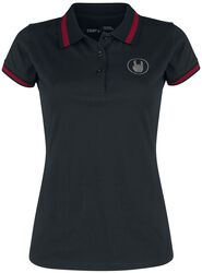 Black Polo Shirt with Embroidery and Red Details