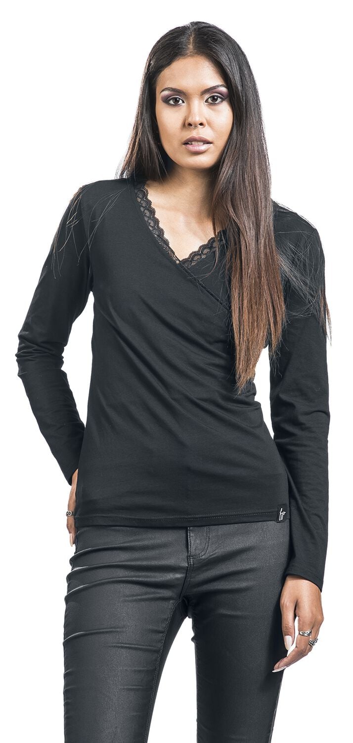 Forplay Breanna Maglia Donna Maniche Lunghe - Nero, Taglia M, In Cotone Ed Elastan, Vestibilità Regular