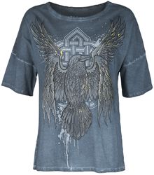 Loose-fitting t-shirt with raven print, Black Premium by EMP, T-Shirt