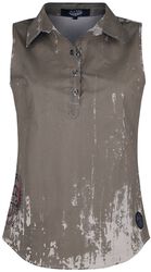 Beige Short-Sleeve Shirt with Wash and Print, Rock Rebel by EMP, Camicia Maniche Corte