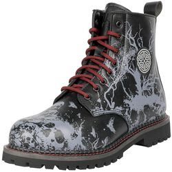 Boots with all-over skull print and red details, Black Premium by EMP, Stivali
