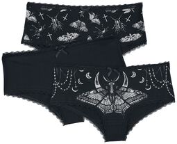 Black Panty Set in Uni-Colour and with Prints, Gothicana by EMP, Set mutande