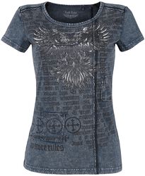 Blue T-shirt with Wash and Print, Rock Rebel by EMP, T-Shirt