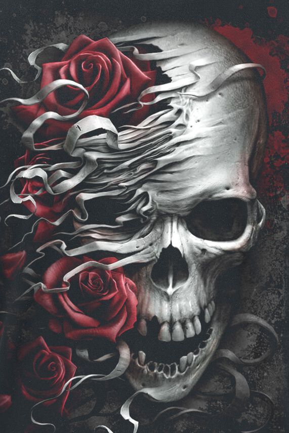 EMP Spiral Skulls N' Roses T-Shirt Uomo, Nero, Regular Fit, 100% Cotone, Con Teschi E Rose, Maniche Corte, Girocollo - 3