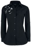 Black Long-Sleeve Shirt with Note Print, Full Volume by EMP, Camicia Maniche Lunghe