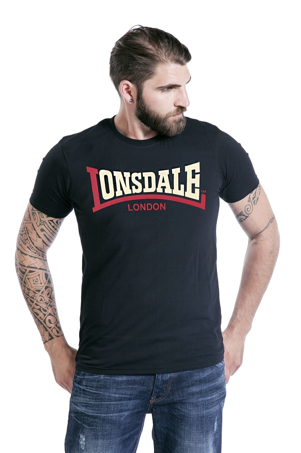 Lonsdale T-Shirt Uomo Con Logo - Colore Rosso, Taglia XXL, Cotone Morbido, Girocollo Classico, Per Il Tempo Libero E La Palestra