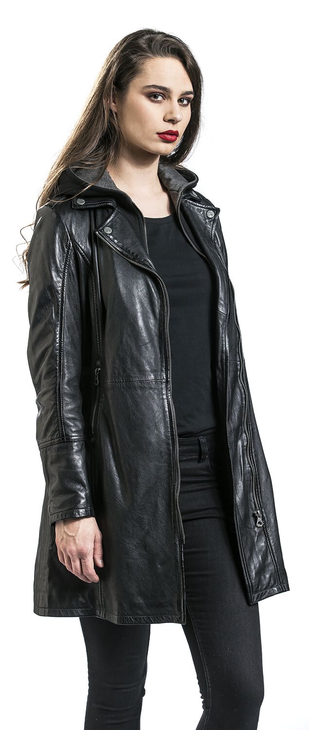 Gipsy GGJandra Lamas Cappotto Di Pelle Donna Nero - Giubbotto Basic Con Cappuccio