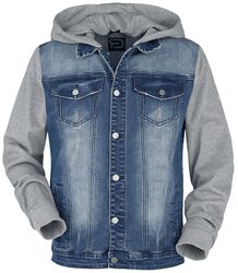 Denim Jacket with Sweat Sleeves and Hood, RED by EMP, Giubbetto di jeans