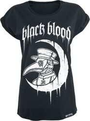 T-shirt with crescent moon and plague doctor, Black Blood by Gothicana, T-Shirt