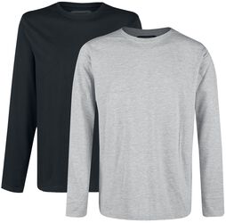 Double Pack Long-Sleeve Tops Grey and Black with Crew Neck, RED by EMP, Maglia Maniche Lunghe