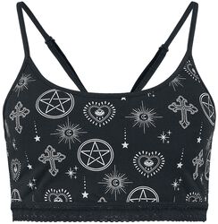 Bralette with pentagram and witch print, Gothicana by EMP, Bustier
