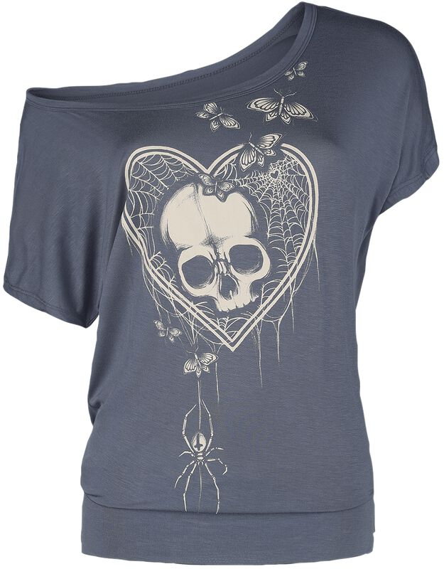 T-shirt with spider-web heart and skull print
